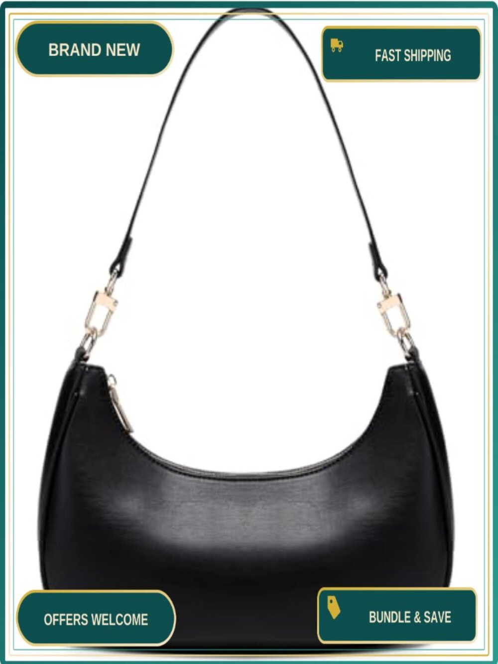 PU Leather Hobo Shoulder Bag Lightweight Zipper Underarm Purse for Dating
